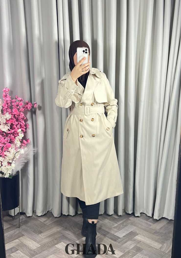 Trench-coat long en beige clair