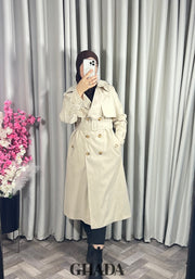 Trench-coat long en beige clair