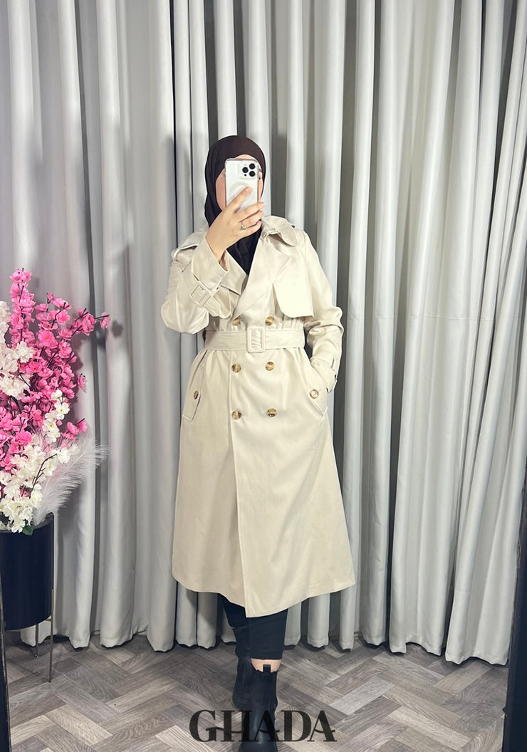 Trench-coat long en beige clair