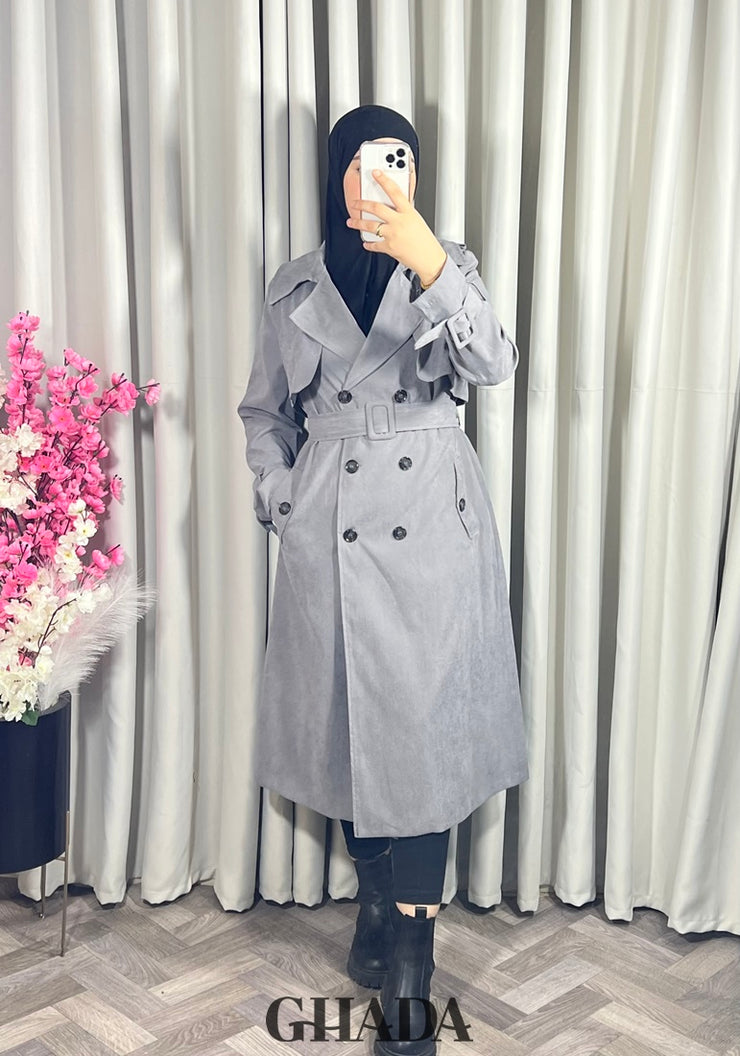 Trench-coat long en gris