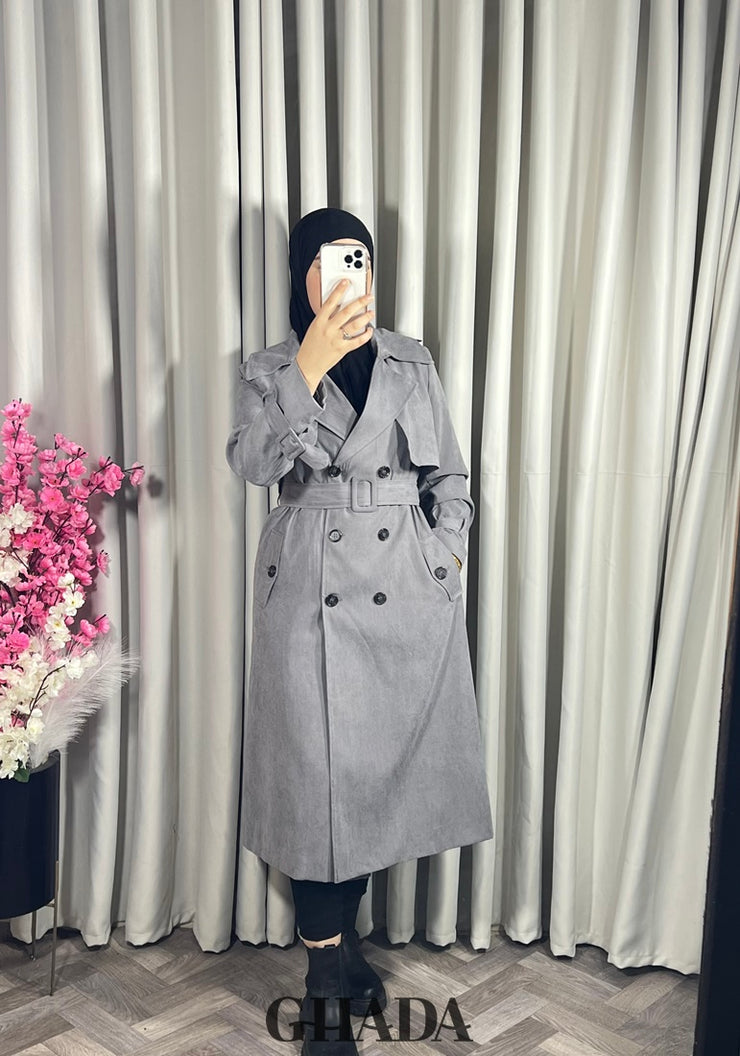 Trench-coat long en gris
