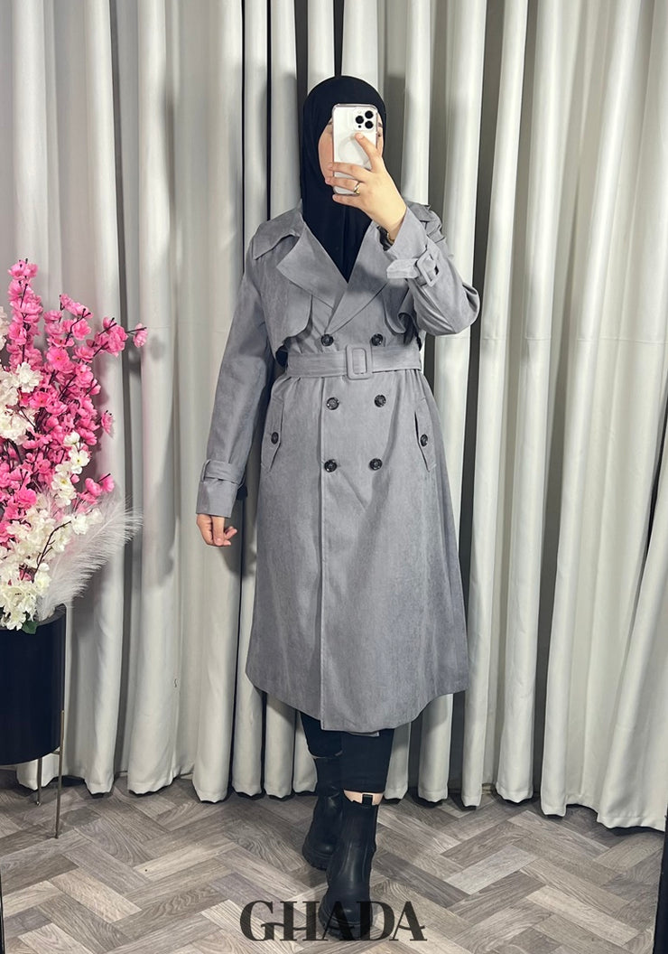 Trench-coat long en gris