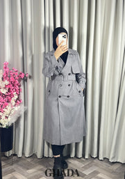 Trench-coat long en gris