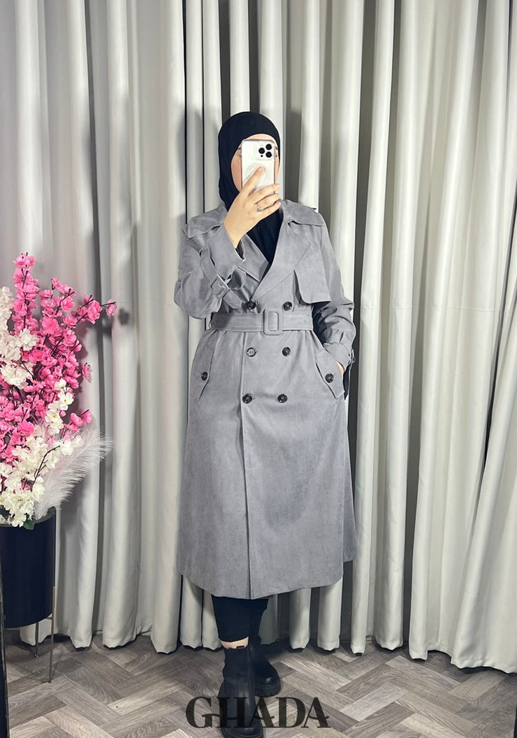 Trench-coat long en gris