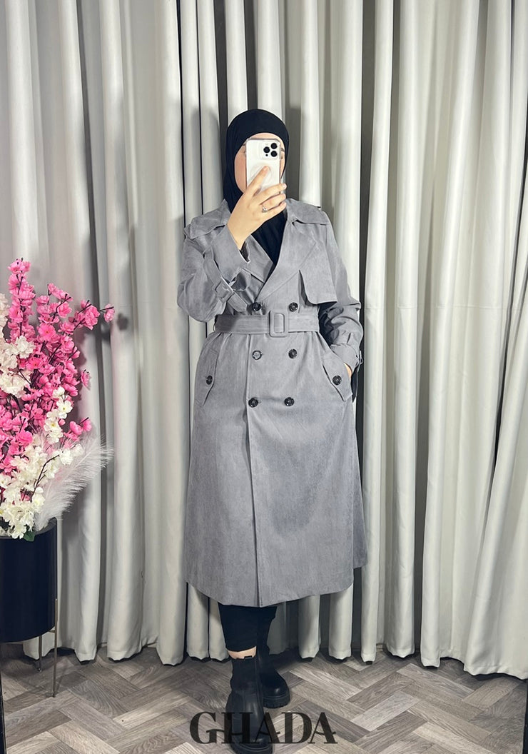 Trench-coat long en gris