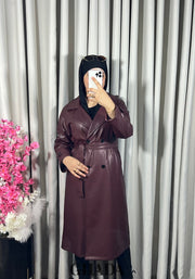 Trench-coat en simili cuir bordeaux
