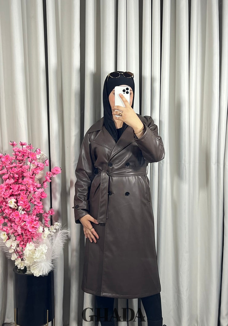 Trench-coat en simili cuir