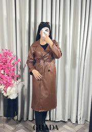 Trench-coat en simili cuir camel