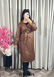 Trench-coat en simili cuir camel
