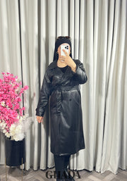 Trench-coat en simili cuir noir