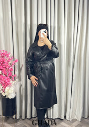 Trench-coat en simili cuir noir