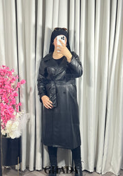 Trench-coat en simili cuir noir