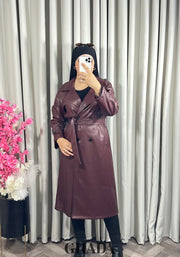 Trench-coat en simili cuir bordeaux