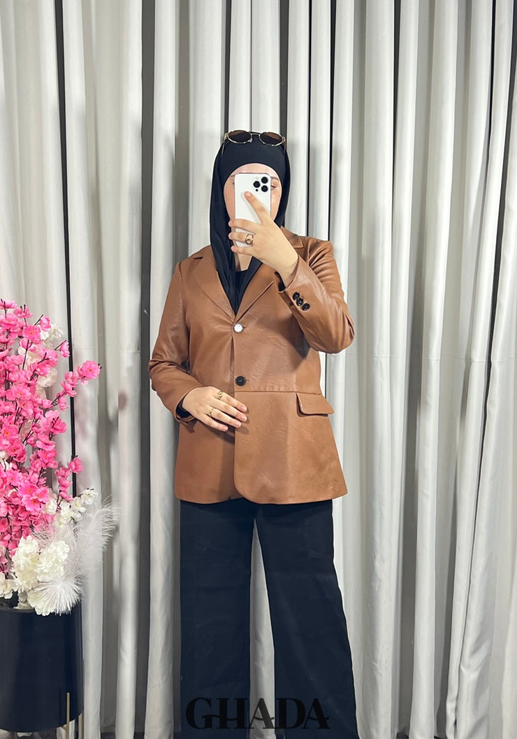 Veste en simili-cuir camel