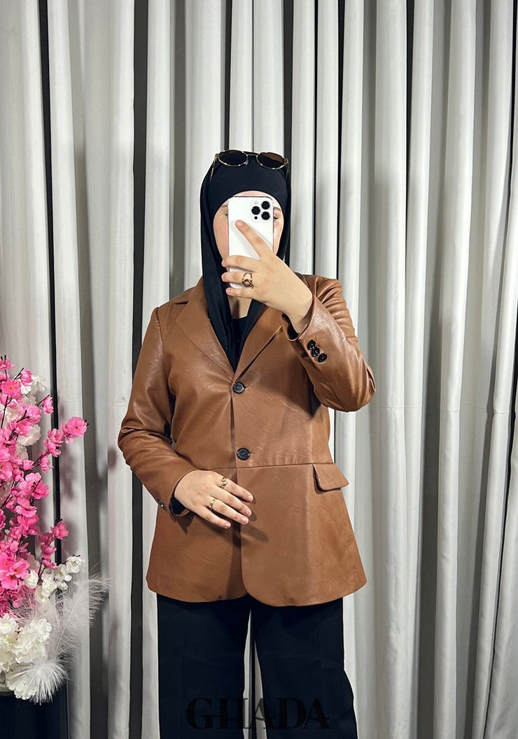 Veste en simili-cuir camel