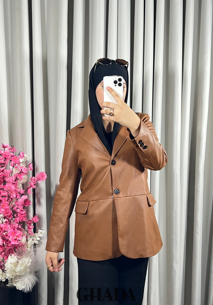 Veste en simili-cuir camel