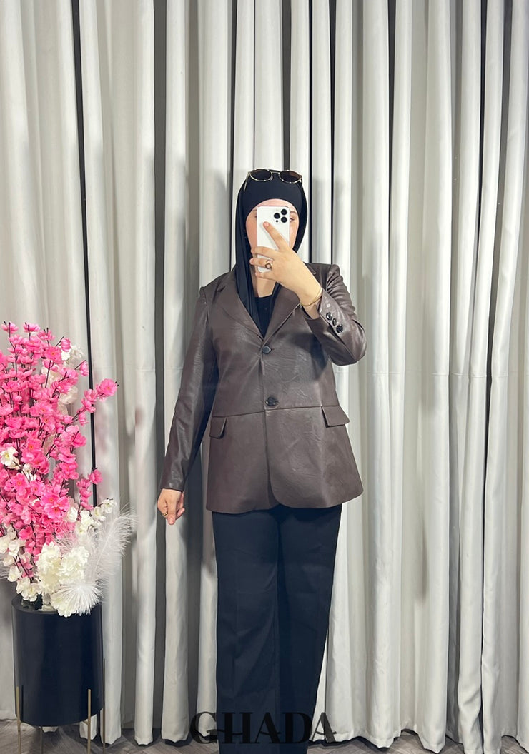 Veste en simili-cuir marron