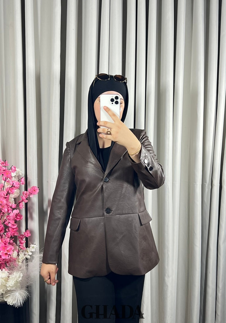 Veste en simili-cuir marron