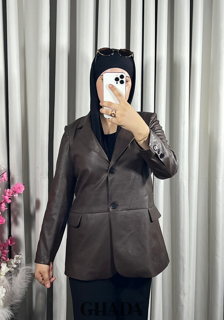 Veste en simili-cuir marron