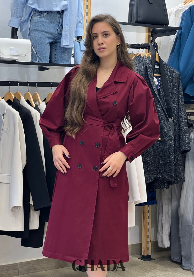 Trench coat oversize en burgundy
