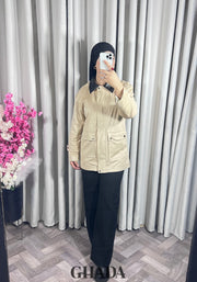 Veste en daim avec col en simili cuir