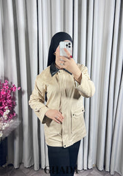 Veste en daim avec col en simili cuir