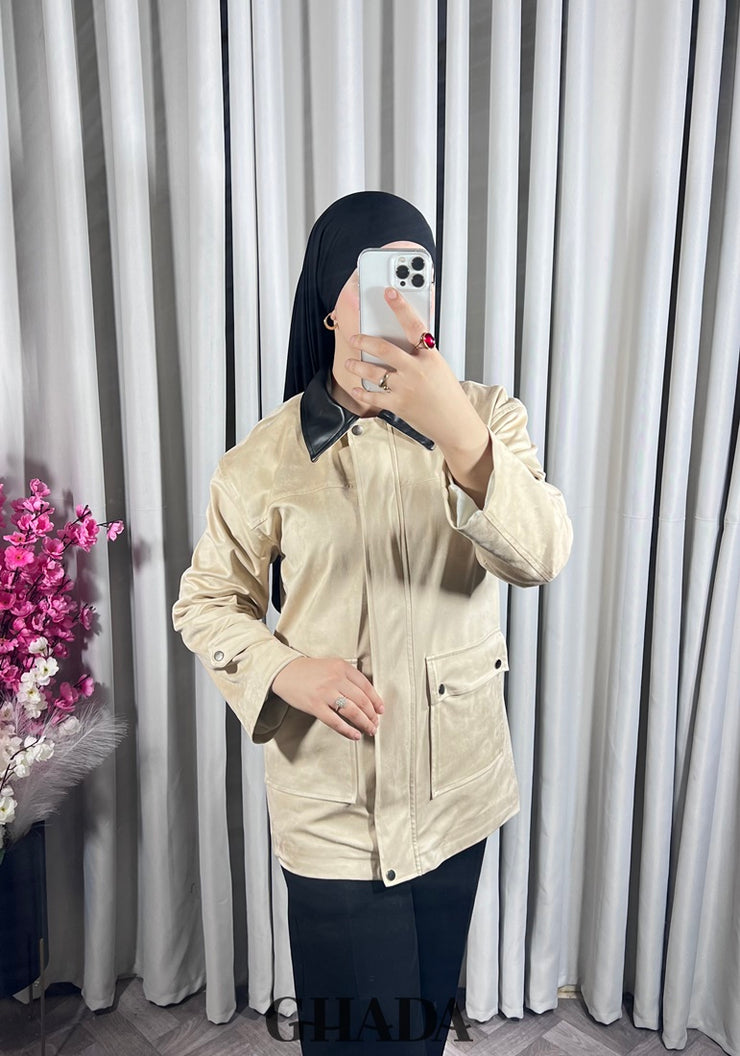 Veste en daim avec col en simili cuir