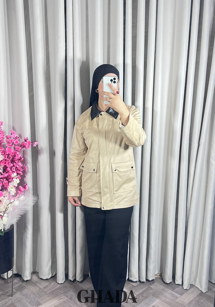 Veste en daim avec col en simili cuir