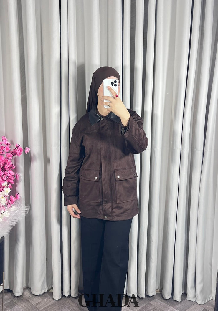 Veste en daim avec col en simili cuir