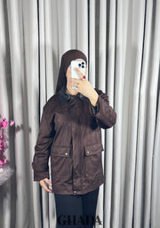 Veste en daim avec col en simili cuir