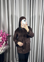 Veste en daim avec col en simili cuir