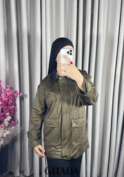 Veste en daim avec col en simili cuir