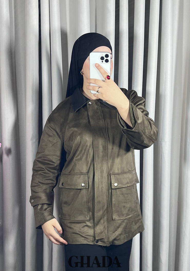 Veste en daim avec col en simili cuir
