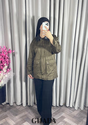 Veste en daim avec col en simili cuir