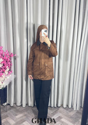 Veste en daim avec col en simili cuir