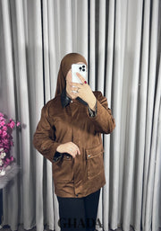 Veste en daim avec col en simili cuir