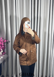 Veste en daim avec col en simili cuir