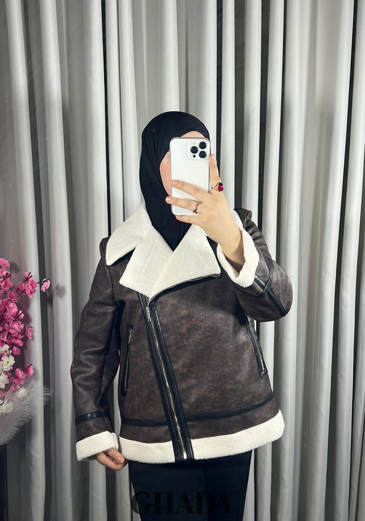 Perfecto en simili-cuir en marron chocolat