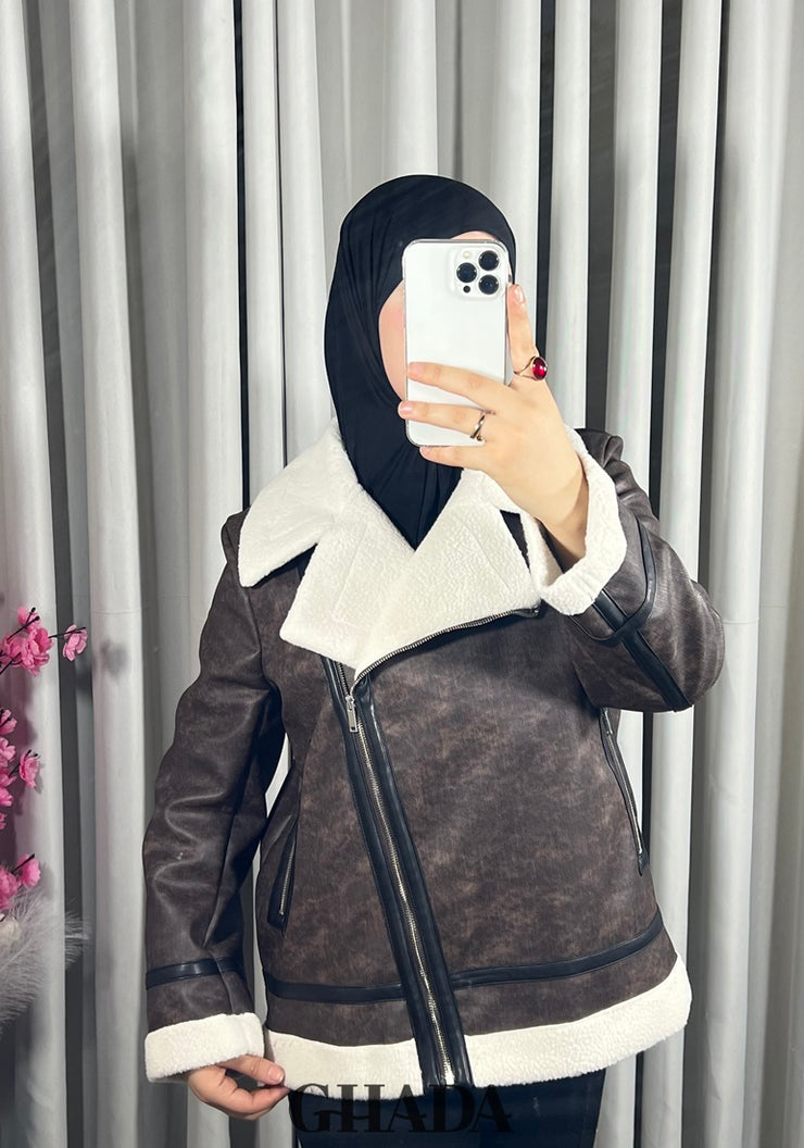 Perfecto en simili-cuir en marron chocolat