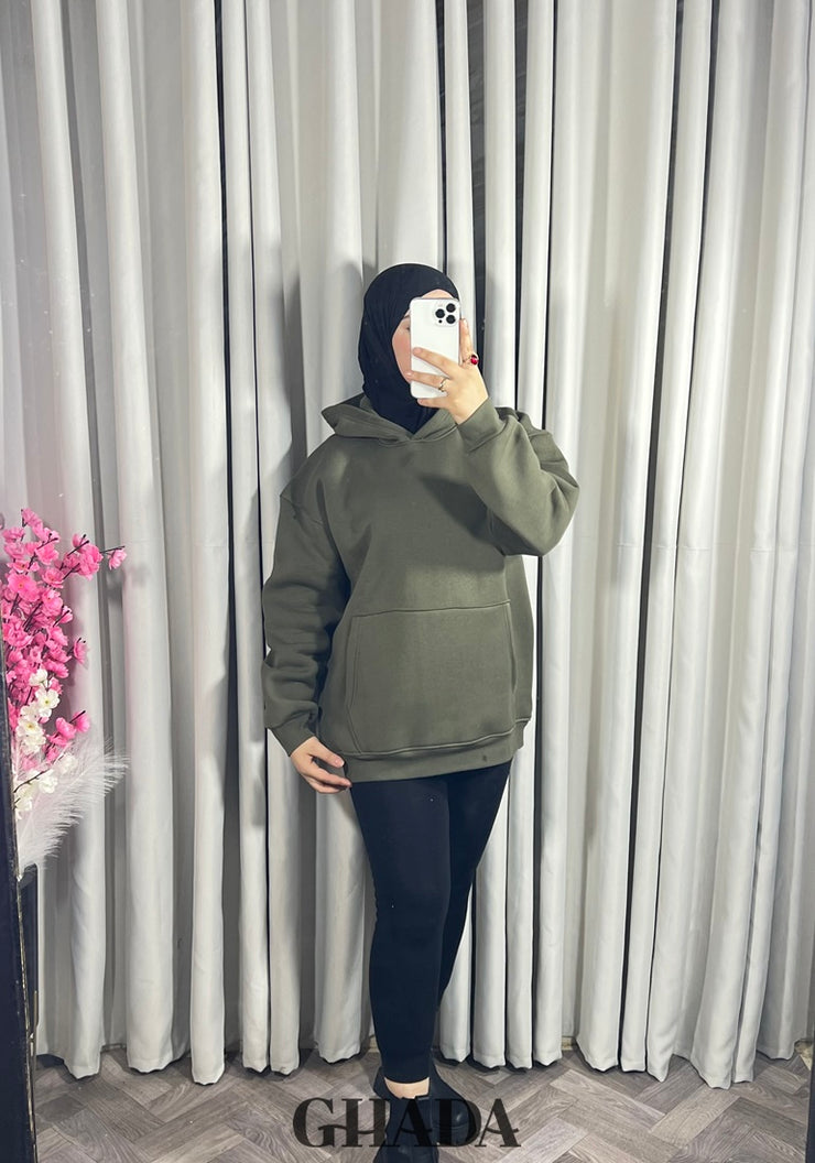 Sweat à capuche en vert kaki