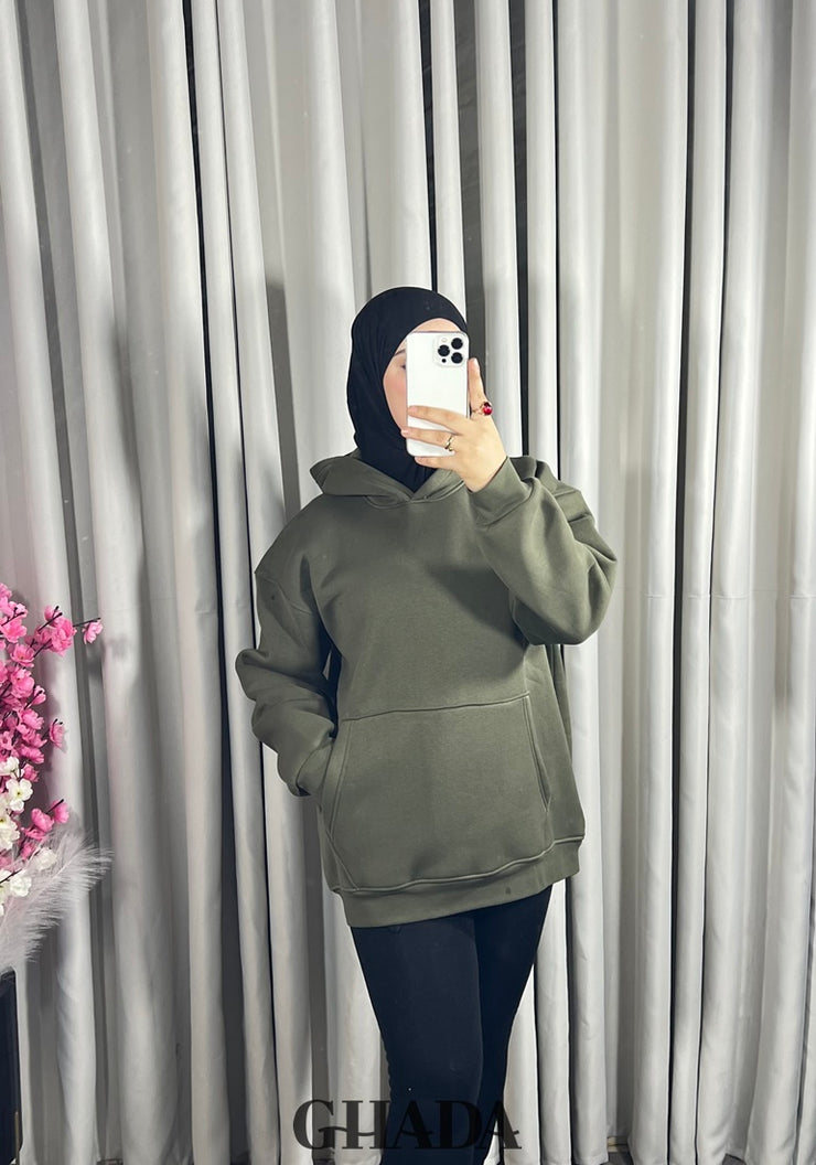 Sweat à capuche en vert kaki