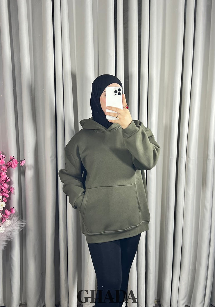 Sweat à capuche en vert kaki