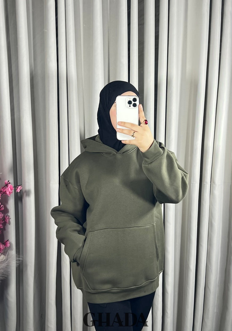 Sweat à capuche en vert kaki