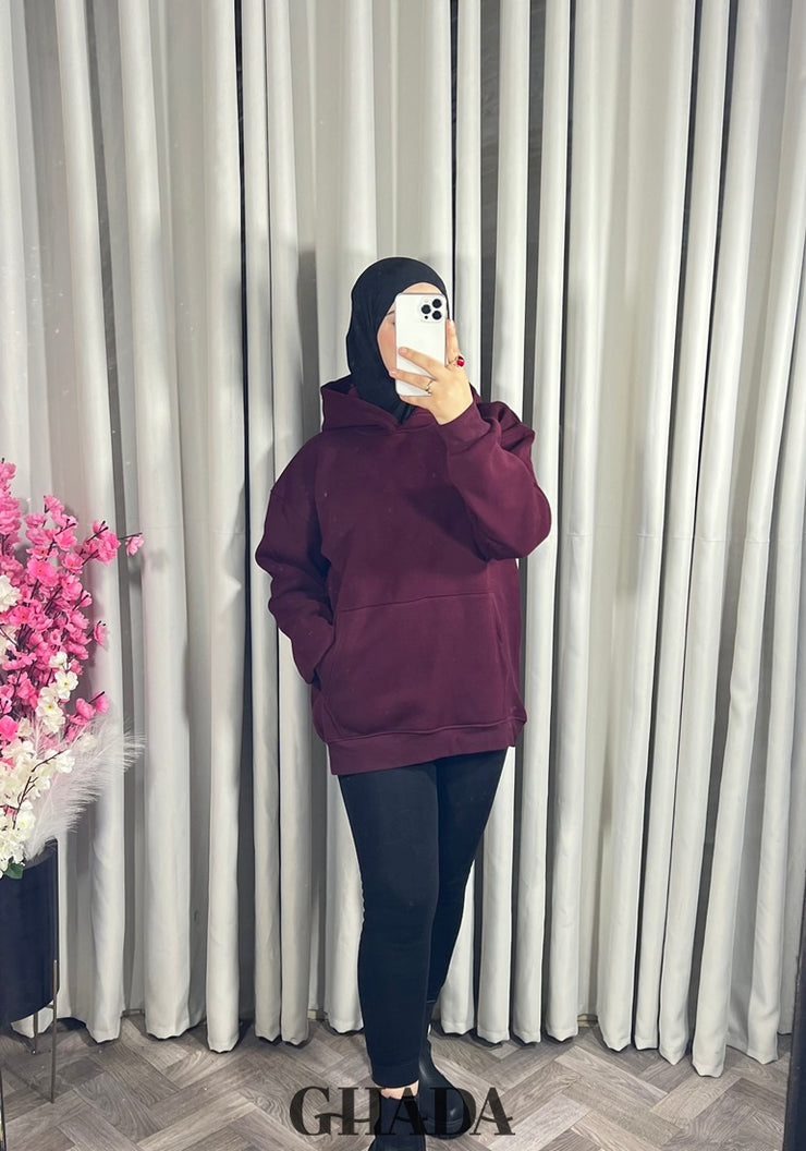 Sweat à capuche en bordeaux