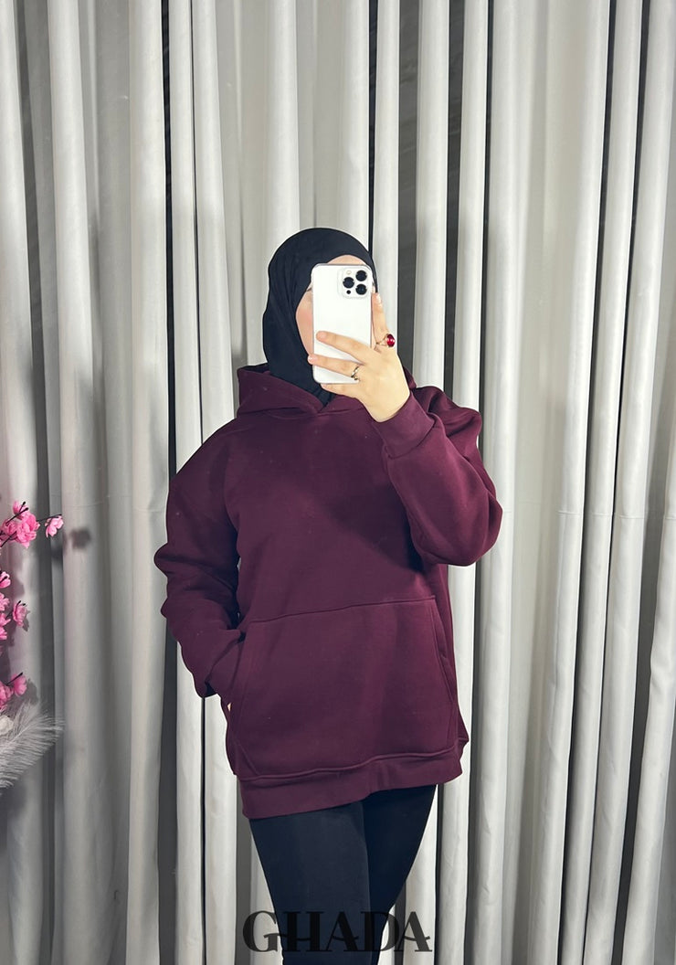 Sweat à capuche en bordeaux