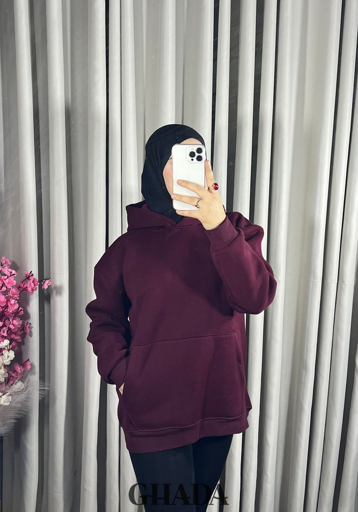 Sweat à capuche en bordeaux