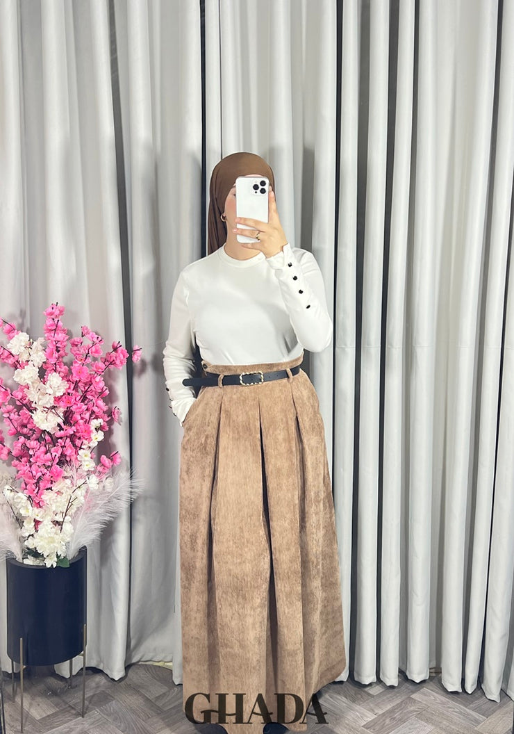 Jupe longue en velours en camel