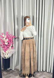 Jupe longue en velours en camel