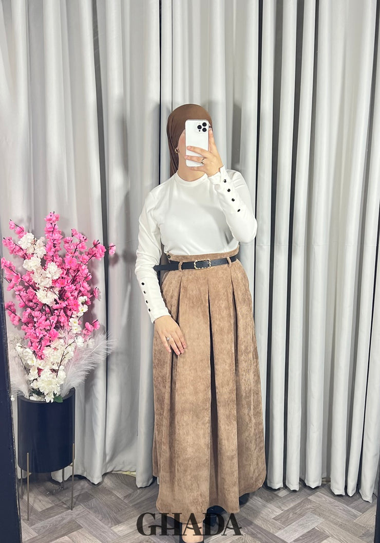 Jupe longue en velours en camel