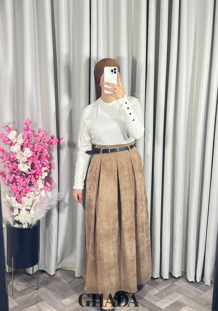 Jupe longue en velours en camel